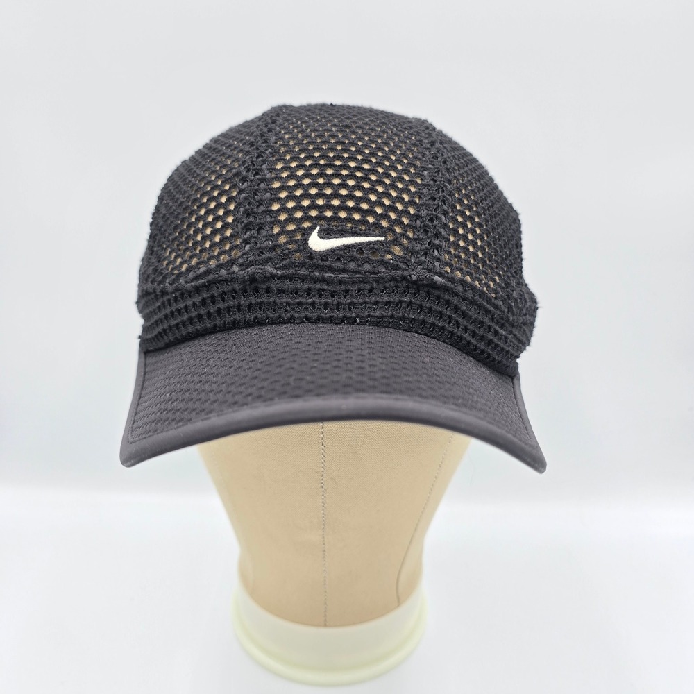Vtg Nike 7 Panel Tailwind Hat Cap Adjustable Black Running Jogging Mesh Y2K